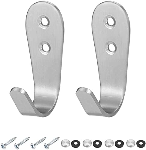 XYWHPGV 2 Pcs Wall Mounted Hook Robe Hanging Single Towel Hanger with Screws, Stainless Steel(5dcf6 400d5 ce0c8 a23bb 3ac1c da6cf