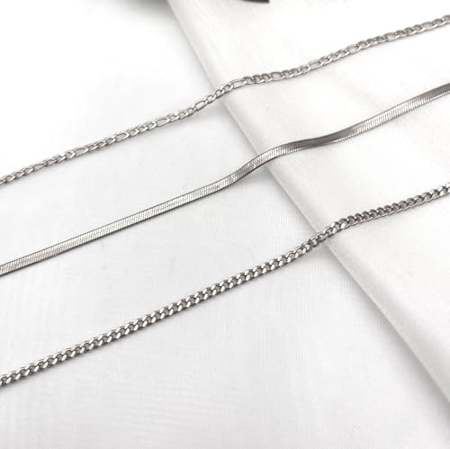 Image of Silver Ankle Bracelets for Women Waterproof Stainless Steel Anklet Adjustable Layered Cuban Silver Anklets Set Summer Beach Foot Jewelry Gift