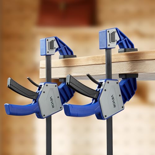 VEVOR Bar Clamps for Woodworking, 2-Pack 24 inch One-Handed Clamp/Spreader, Quick-Grip F-Clamp with 340 lbs Load Limit, Premium Plastic and Carbon Steel, for Woodworking Metal working, Blue + Black by VEVOR - Image 2