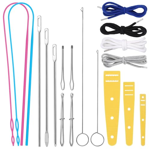 MASPHY Durchziehnadel Set, 18 Stück Einfädelhilfe Enthält Wendenadel Lange Schleife Durchziehnadel Metall Pinzette Flexible Kordelzug Einfädler für Gürtel Nähzubehör Hoodies DIY Nähnen
