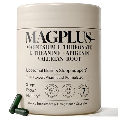 Magnesium L-Threonate with Apigenin, Valerian Root & L-Theanine – No Melatonin Restful Sleep & Brain Supplement – Clinically Studied 7-Ingredient Formula – Memory & Focus – 60 Capsules