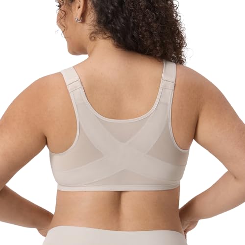 Image of DELIMIRA Women's Front Closure Bras Posture Full Coverage Plus Size Underwire Unlined Back Support Plunge Seamless Bra B-H