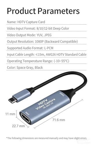 Image of FORIDA Video Capture Card, 4K HDMI to USB-C Capture Card 1080P@60FPS, HDMI Audio Video Recording Device for Streaming, Gaming, Teaching, OBS, iPad, macOS, Windows, Quest 3, Camera