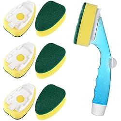 Dishwand Refills with Handle, 6Pcs Dish Wand Refill Replacement Sponge Head | Leak-proof Soap Dispenser Handle, Non-scratch Heavy Duty Sponge Brush Pad for Kitchen Nonstick Cookware,Glassware, Countertop