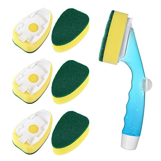 Non Scratch Dishwand Refills Handle, Dish Wand Refill Pack, 6 Heavy Duty Replacement Sponge Heads Set, Soap Dispenser Scrubbers, Dishwashing Scrub Dispensing Brush Pads, Dishwasher Cleaning Tool kit
