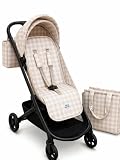 Baby Pasitos Colchoneta Bebé Universal 34x84 cm y/o Bolso Organizador Carro 35x33x10 cm – Accesorios Silla Paseo – Transpirable 3D – Pack Disponible (Pack Bolso y Colchoneta Cuadros Beige)