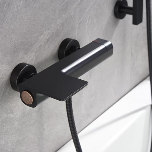 Mitigeur de bain mural noir robinet baignoire cascade luxe - 5