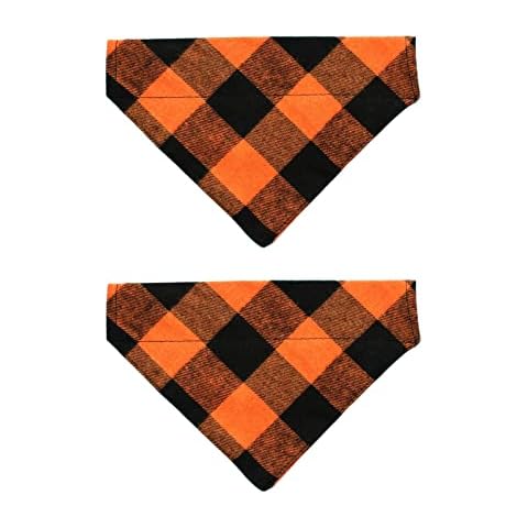 EechicSpace 2 Pack Orange Dog Bandanas Over Collar Buffalo Plaid for Large or Extra Large Dogs Cover