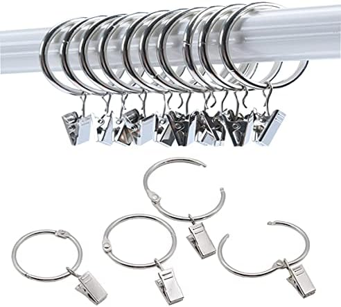 Kclongvs 40 Pack Openable Curtain Rings with Clips Metal Hangers Ring , Drapery Clips Hooks, Decorative Curtain Rod Clips Hangers 1.5 Inch Interior Diameter Eyelets(Silver,1.5")