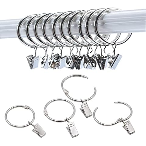 Kclongvs 40 Pack Openable Curtain Rings with Clips Metal Hangers Ring, Drapery Clips Hooks, Decorative Curtain Rod Clips Hangers 1.5 Inch Interior Diameter Eyelets(Silver,1.5") Cover