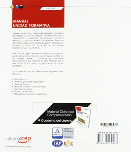 Manual. Gestión económica básica del pequeño comercio (UF2381). Certificados de profesionalidad. Act