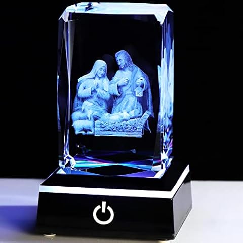 YWHL 3D Crystal Nativity Scene with LED Base Cover