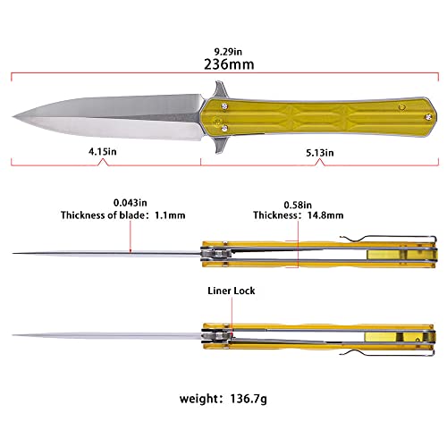 9Tiedc Folding Camping Knife With 440C Stainless Steel Blade;Premium Pei Handle With A Pocket Clip,Flipper And Secure Liner Lock Hunting Knife,Single-Edged Blade For Different Cutting Tasks For Outdoor,Hiking,Camping,Tactical,Survival And Edc #TOP2