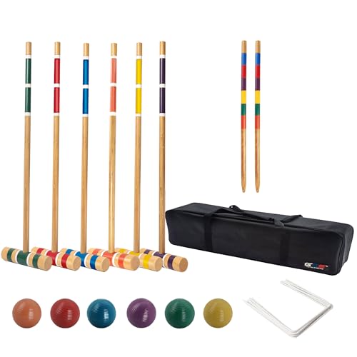 GSE Games & Sports Expert 30'' Classic Six Player Croquet Set with Wooden Mallets, Colored Balls, Sturdy Carrying Bag for Family & Friends, Great for Outdoor Lawn, Backyard, Park