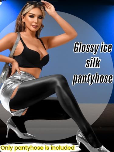 Image of ChiaoLezhee Sexy Shiny Tights, Sheer High-Waisted, Suspender Pantyhose For Women Rave Party Outfits Leggings Pants Exotic