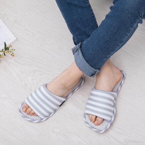 Wide Fit Open-Toe Massage Slippers for Women – Breathable Knit Fabric, Cozy Memory Foam, Non-Slip Indoor House Slides2
