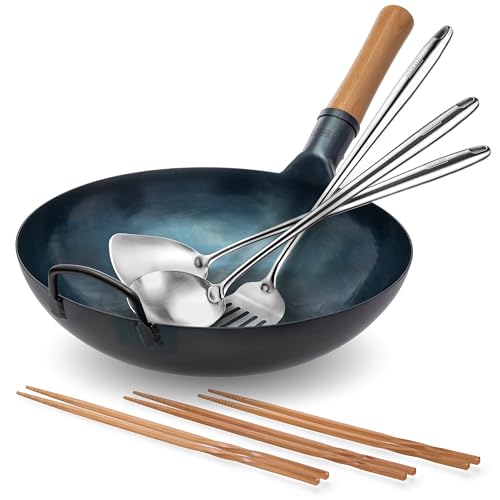 YOSUKATA Carbon Steel Wok Pan 13.5 in + Set Palillos Cocina miniatura 1