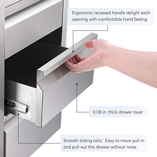 Seeutek Outdoor Kitchen Drawers Stainless Steel 14 X 20 X 23.2 Inch Flush Mount Bbq Drawers Triple Layer Access Storage Drawers For Outdoor Kitchen Or Bbq Island Patio Grill Station #TOP2