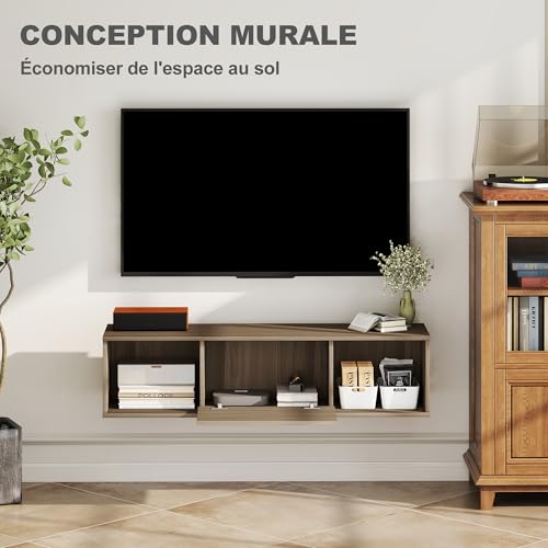 Meuble TV mural suspendu 120 cm effet bois HOMCOM