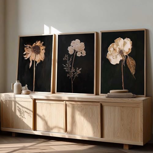 Image of kotart Floral Art Home Decoration for Wall Decor | Aesthetic Paintings With Frame For Living Room Bed Room Hotel Wall Decor Digital Reprint Set of 3 (19X25 inch)