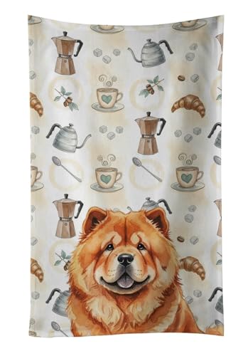 Caroline's Treasures Red Chow Chow Coffee Bar Kitchen Towel Velour Plush Front and Cotton Loop Back Machine Washable