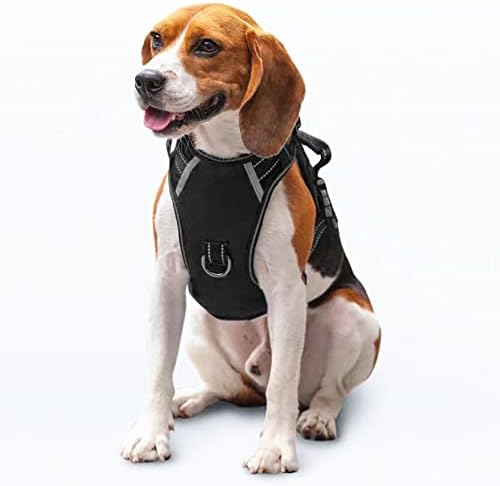 Puwihoe No Pull Dog Harness, Reflective Walking Dog Harness with Easy Control Handle and Front & Back Clips,Adjustable Breathable Soft Padded Dog Vest Harness for Large Medium Small Dogs,Black,M