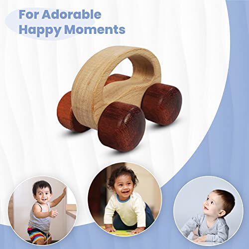 Tekor Wooden Teether Car - Natural Birch Wood Teething Toy For Baby, Toddler Montessori Toy - Easy Grasping For Motor Development Sensory Skills, Handcrafted, Smooth, No Rough Edges (Colored Wheels) #TOP4