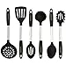Stainless Steel & Silicone Cooking Utensil Set - Heat Resistant Professional Kitchen Tools - Spatula, Mixing & Slotted Spoon, Ladle, Pasta Fork Server, Drainer - Bonus Ebook! (Black)