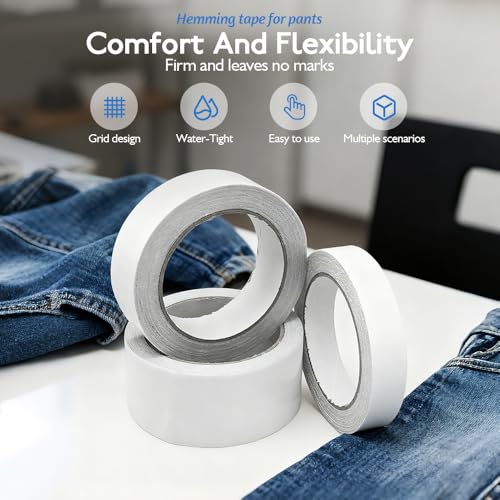 WUSAIRX No Sew Hemming Tape Fabric Adhesive, 3 Rolls Heavy Duty Iron on Hem Tape for Pants, 0.4 Inch Double Sided Stitch Witchery for Curtains, Jeans, Clothing (3, 0.4 in*33 FT)