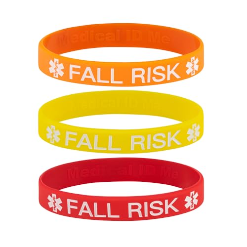 Medical ID Me - 3pcs Fall Risk Medical Wristbands Bright Silicone Patient Safety Bands