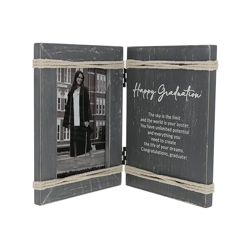 Pavilion Gift Company - Happy Graduation - 5.5" x 7.5" Hinged Sentiment Picture Frame Holds 4" x 6" Photo Graduate Graduation Party Keepsake Daughter Son Present