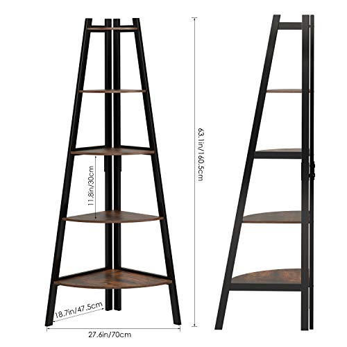 image for Homfa Industrial Corner Ladder Shelf, 5 Tier Bookcase A-Shaped Utility