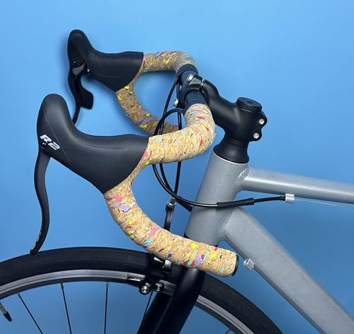 TIANXON Cork Bike Handlebar Tape for Road Bike 2 Rolls Anti-Slip Shock Absorption Bicycle Wrapping Grip Bar Tapes with Bar Plugs (Cork Multicolor)
