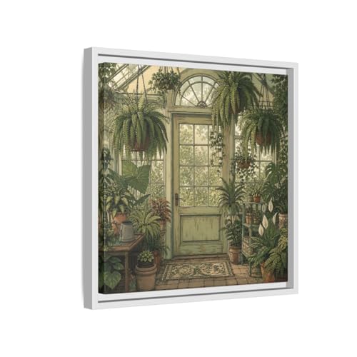 Tableau ancien jardin d'hiver wabi-sabi 40x40 cm au-dessus du canapé
