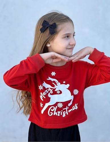 Image of Arshiner Girls Crop Tops Kids Long Sleeve Pullover Sweatshirts Girls Cropped Crewneck Sweatshirt for Teen Girl