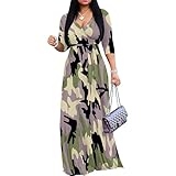 Plus Size Maxi Dresses for Women Church Summer Long Formal 3/4 Sleeve Wrap Wedding Guest Brunch Party A Line Purple Camo