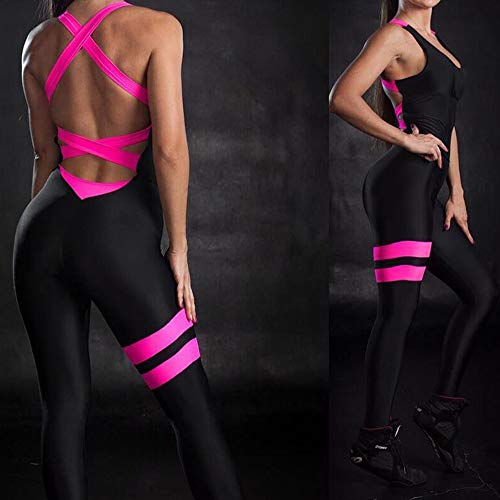 Womens Striped Sleeveless Criss Cross One Piece Yoga Sports Jumpsuit Rompers Bodycon Bodysuits Gym High Waist Long Pants #TOP2