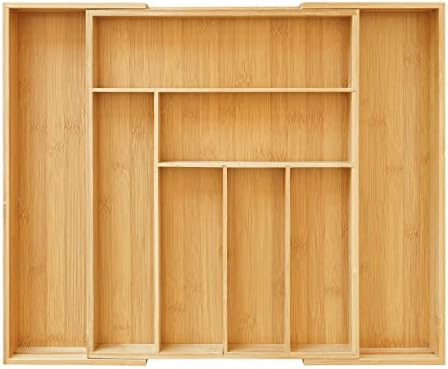 ZROOY Expandable Bamboo Kitchen Silverware Organizer Drawer for Utensils Holder and Cutlery, 8 Compartments for Drawer Tray with Grooved Drawer Dividers, Flatware and Kitchen Utensils (Natural)