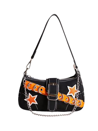 Image of Verdusa Women's Y2k Star Embroidery Shoulder Bag Mini Chain Vacation Hobo Handbag Purses Orange One-Size