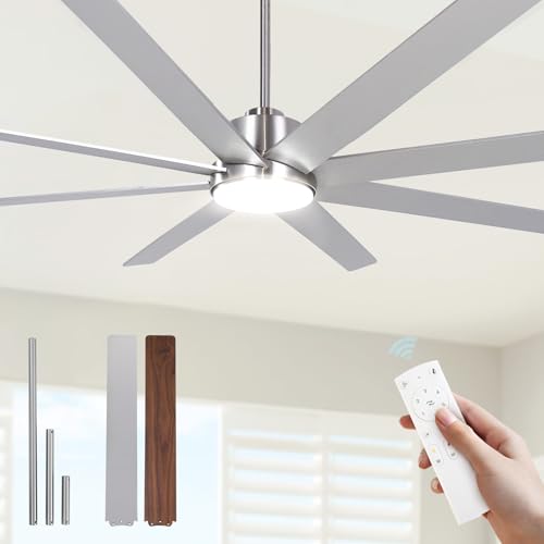 Maxslak 72Inch Large Brushed Nickel Ceiling Fans with Light and Remote Control,8 Wooden Blades,6-Speeed,3CCT,Quiet Reversible DC Motor,Indoor Outdoor Ceiling Fan for Patio/Living Room/Garden by Maxslak - Used condition - US$177.53