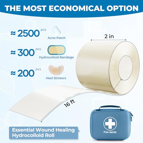 GZXOCIU Hydrocolloid Bandages Roll: 2in x 16ft Ultra Adhesivas & Absorbent & Waterproof Large Hydrocolloid Patches for Wound Care - Hydro Seal Wound Healing Hydrocolloid Dressing Bandaid Tape