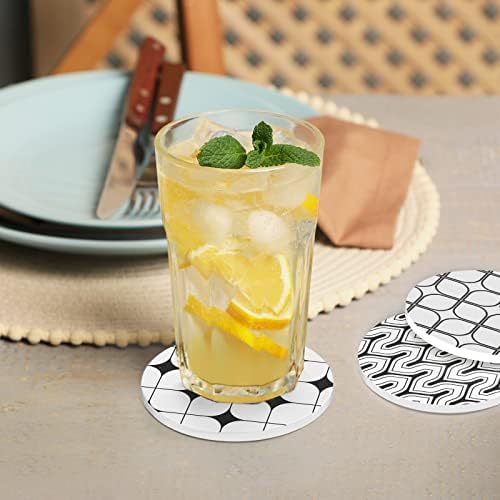 Newthinking Ceramic Coasters Set of 6, Round Absorbent Drinks Coasters with Non-Slip & Scratch-Resistant Cork Base (Black and White)