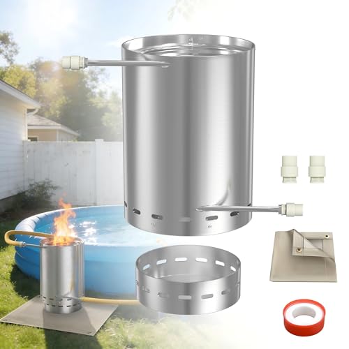 Suusolny Chauffage de piscine en acier inoxydable - 28 l - Avec spirale chauffante - Diamètre 32/Ø 38 mm - Raccord 2 en 1 - Avec tapis de protection contre le feu et bac à cendres intégré - Chauffage
