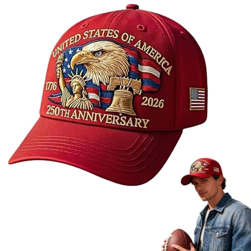 250th Anniversary USA Hat 1776-2026, Adjustable Retro Embroidered Cap for Men Women, for Patriots & Veterans (Eagle & Goddess(Red))