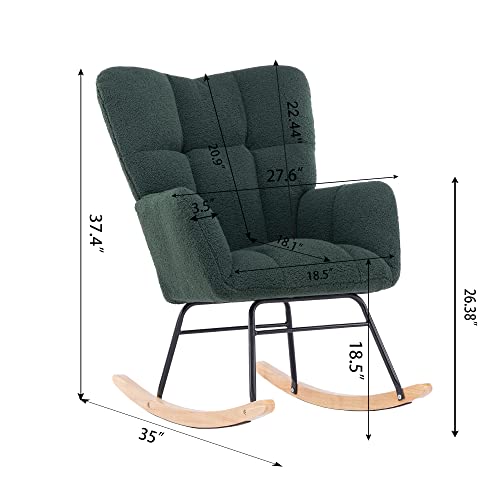 Krinana Teddy Fabric Nursery Rocking Chair, Rocker Armchair With Solid Wood Legs, Glider Chair Nursery With High Backrest For Living Room Apartment (Teddy Fabric,Green) #TOP1