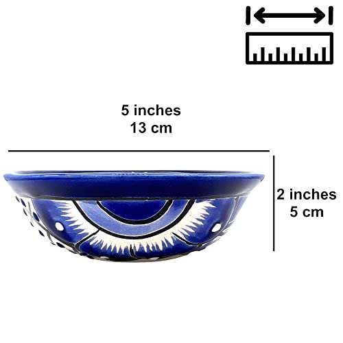 Blue And White Decorative Mexican Style Talavera Fiesta Salsa Bowl - Hand-Made And Hand Painted In Mexico - 5 Inches - 12 Cm Tazon Azul Blanco #TOP3