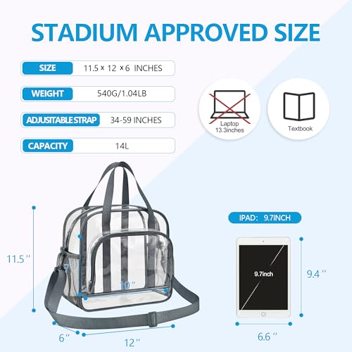 Image of Paxiland Clear Bag for Stadium Events, 12x6x12 inches Tote Bag with Detachable Reinforced Strap for Sports Concert and Work