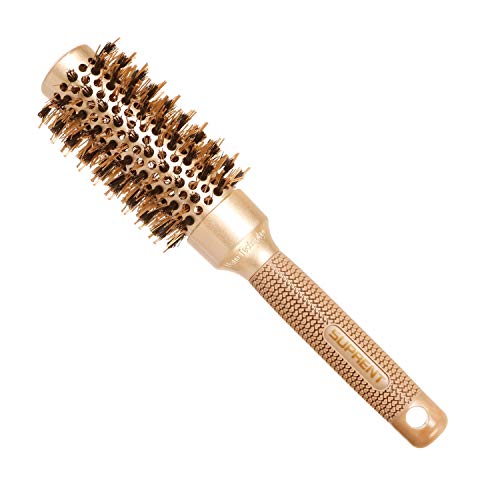 SUPRENT Round Brush with Natural Boar Bristles,Nano Thermic Ceramic Coating& Ionic Roller Hairbrush for Blow Drying, Curling&Straightening, Volume&Shine (2.4