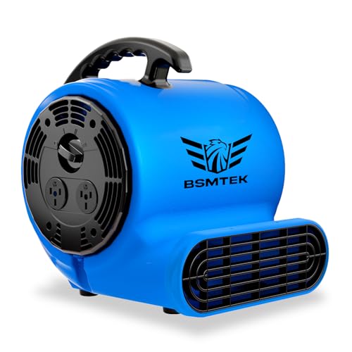 BSMTEK Air Mover Blower Fan, Industrial 1/3HP 1200CFM Monster Floor Blower Carpet Dryers - 3 Speeds Switch, 4 Adjustable Angles, 10FT Long Cord, Stackable - 2026 Upgraded