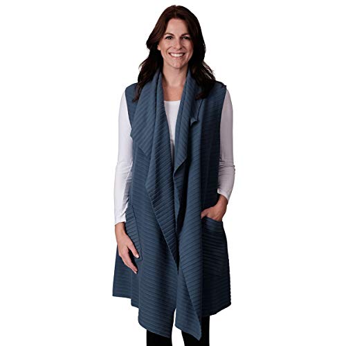Le Moda Womens Pocketed Open Front Fleece Vest Cardigan (ONE SIZE), Lds-758-dblue